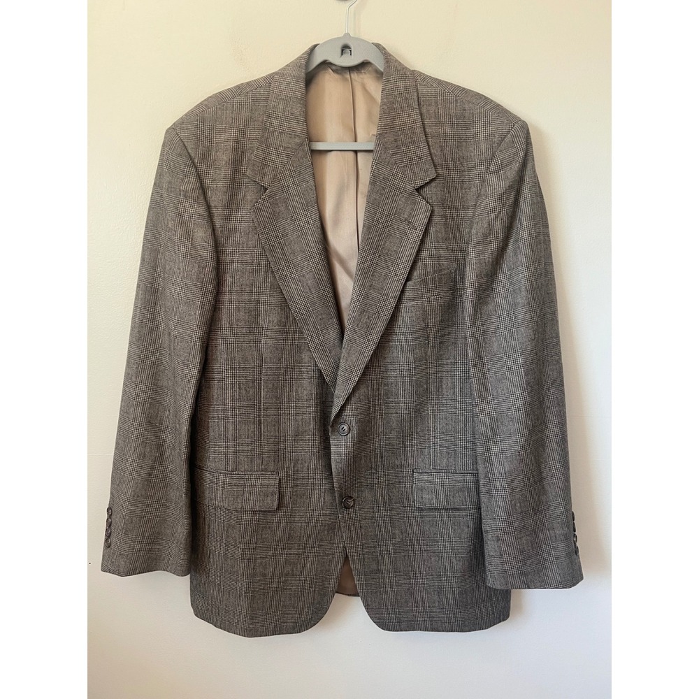 Evan-Picone Vintage 100% Pure Wool Glen Plaid Blazer Brown Made in USA Mens 42R